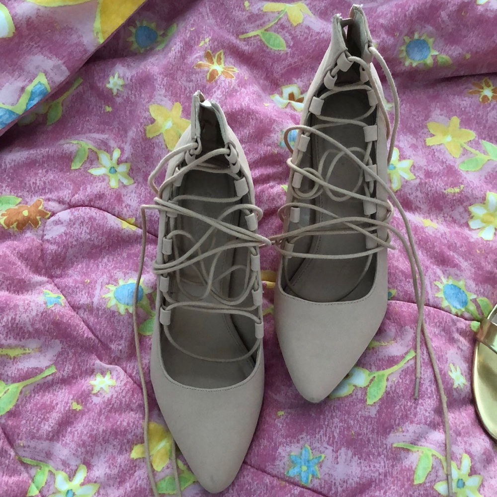 Gently worn Charlotte Russe tie up nude heels!